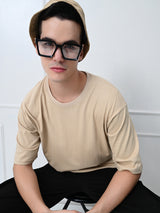 Relaxed Oversized 100% Cotton Solid Tee – Beige