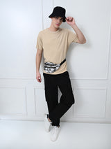 Comfy 100% Cotton Solid Regular Fit Tee - Beige