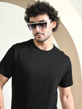 Comfy 100% Cotton Solid Regular Fit Tee - Black