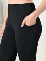 Effortless Women's Lycra Flared Tights with Pockets - Black