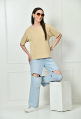 Timeless 100% Cotton Solid T-shirt - Beige