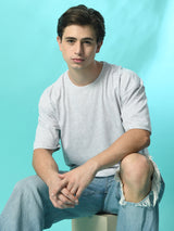 Relaxed Oversized 100% Cotton Solid Tee – Melange Grey