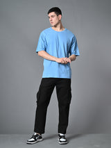 Relaxed Oversized 100% Cotton Solid Tee – Sky Blue