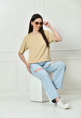 Timeless 100% Cotton Solid T-shirt - Beige