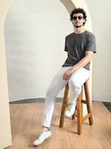 Comfy 100% Cotton Solid Regular Fit Tee - Charcoal