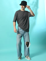 Relaxed Oversized 100% Cotton Solid Tee – Charcoal