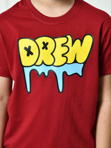 Cotton ABCD & Drew Graphic T-Shirts - Black & Maroon (2-Pack)