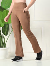 Effortless Women's Lycra Flared Tights with Pockets - Cocoa
