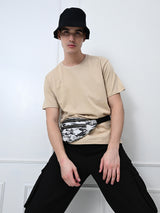 Comfy 100% Cotton Solid Regular Fit Tee - Beige