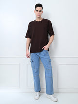 Relaxed Oversized 100% Cotton Solid Tee – Coffee