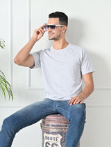 Comfy 100% Cotton Solid Regular Fit Tee - Melange Grey