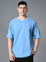 Relaxed Oversized 100% Cotton Solid Tee – Sky Blue