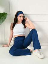 Effortless Women's Lycra Flared Tights with Pockets - Classic Blue