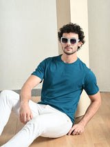 Comfy 100% Cotton Solid Regular Fit Tee - Teal