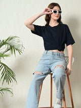 Timeless 100% Cotton Solid T-shirt - Navy Blue