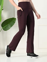 Effortless Women's Lycra Flared Tights with Pockets - Wine
