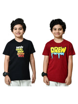 Cotton ABCD & Drew Graphic T-Shirts - Black & Maroon (2-Pack)