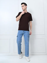 Comfy 100% Cotton Solid Regular Fit Tee - Coffee