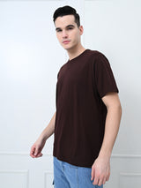 Comfy 100% Cotton Solid Regular Fit Tee - Coffee