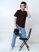 Comfy 100% Cotton Solid Regular Fit Tee - Coffee