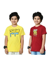 Cotton Drew & ABCD Graphic T-Shirts - Yellow & Maroon (2-Pack)