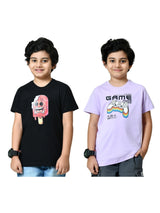 Cotton Ice Cream & Gaming Graphic T-Shirts - Black & Lavender (2-Pack)