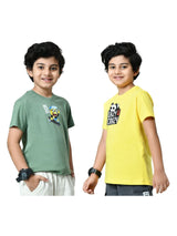 Cotton Be Cool & Lazy Panda Graphic T-Shirts - Pista & Yellow (2-Pack)