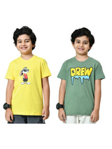 Cotton Rabbit & Drew Graphic T-Shirts - Yellow & Pista (2-Pack)