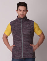 Fitinc Men’s Fleece Half Sleeves Melange Wine Jacket - FITINC