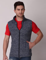 Fitinc Men’s Fleece Half Sleeves Melange Navy Blue Jacket - FITINC