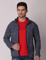 Fitinc Fleece Full Sleeves Melange Navy Blue Jacket for Men - FITINC