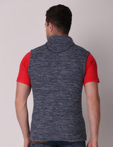 Fitinc Men’s Fleece Half Sleeves Melange Navy Blue Jacket - FITINC