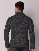 Fitinc Fleece Full Sleeves Melange Black Jacket for Men - FITINC