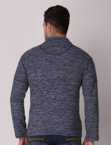 Fitinc Fleece Full Sleeves Melange Navy Blue Jacket for Men - FITINC