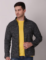 Fitinc Fleece Full Sleeves Melange Black Jacket for Men - FITINC