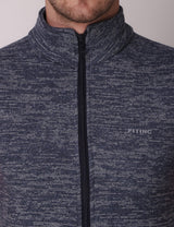 Fitinc Men’s Fleece Half Sleeves Melange Navy Blue Jacket - FITINC