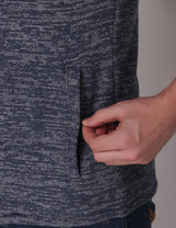 Fitinc Men’s Fleece Half Sleeves Melange Navy Blue Jacket - FITINC