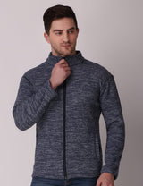 Fitinc Fleece Full Sleeves Melange Navy Blue Jacket for Men - FITINC