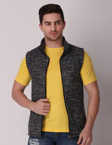 Fitinc Men’s Fleece Half Sleeves Melange Black Jacket - FITINC