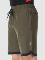 Fitinc N.S Lycra Olive Shorts for Men with Zipper Pockets - FITINC