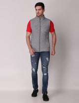 Fitinc Men’s Fleece Half Sleeves Melange Light Grey Jacket - FITINC