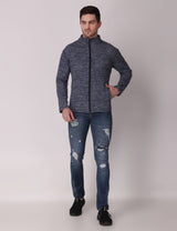 Fitinc Fleece Full Sleeves Melange Navy Blue Jacket for Men - FITINC