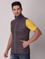 Fitinc Men’s Fleece Half Sleeves Melange Wine Jacket - FITINC