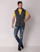 Fitinc Men’s Fleece Half Sleeves Melange Black Jacket - FITINC