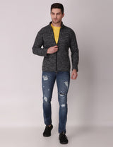 Fitinc Fleece Full Sleeves Melange Black Jacket for Men - FITINC