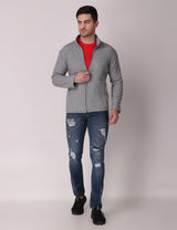 Fitinc Fleece Full Sleeves Melange Light Grey Jacket for Men - FITINC