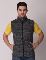 Fitinc Men’s Fleece Half Sleeves Melange Black Jacket - FITINC