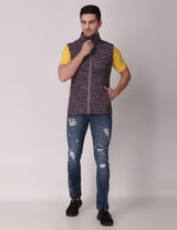 Fitinc Men’s Fleece Half Sleeves Melange Wine Jacket - FITINC