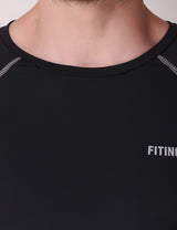 Fitinc Dryfit Stretchable Full Sleeves Black Tshirt - FITINC