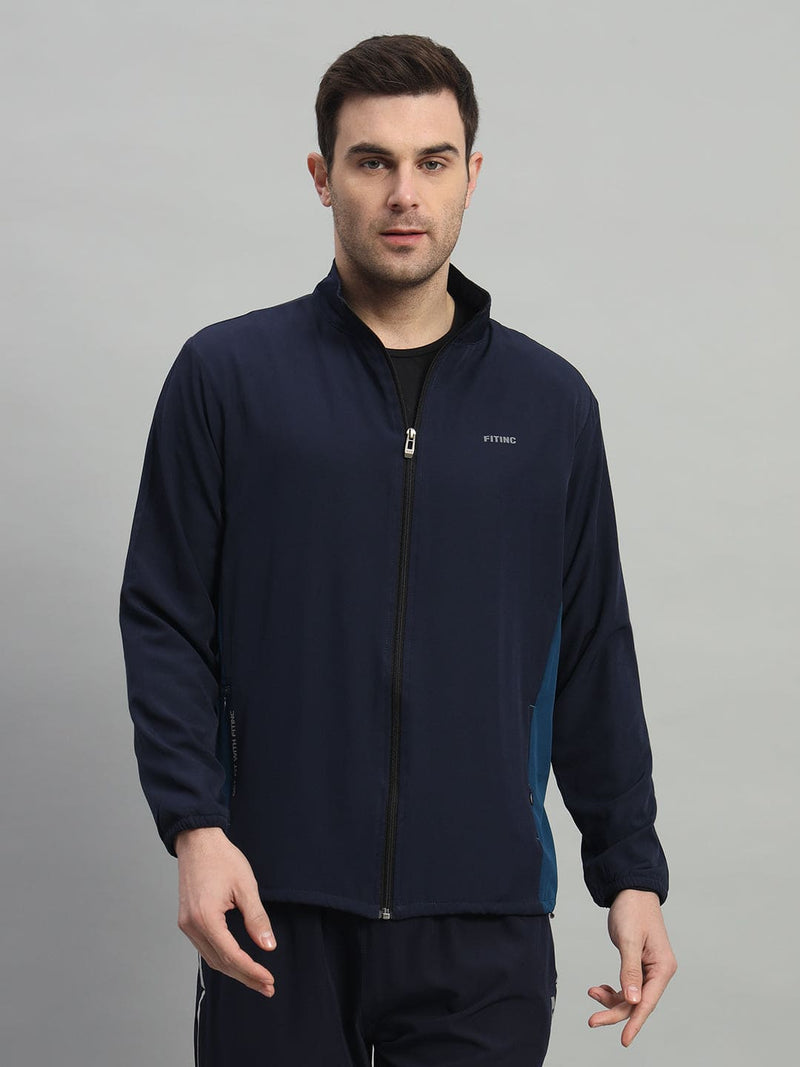 FITINC Navy Blue & Airforce Contrast Panel Sports Jacket for Men
